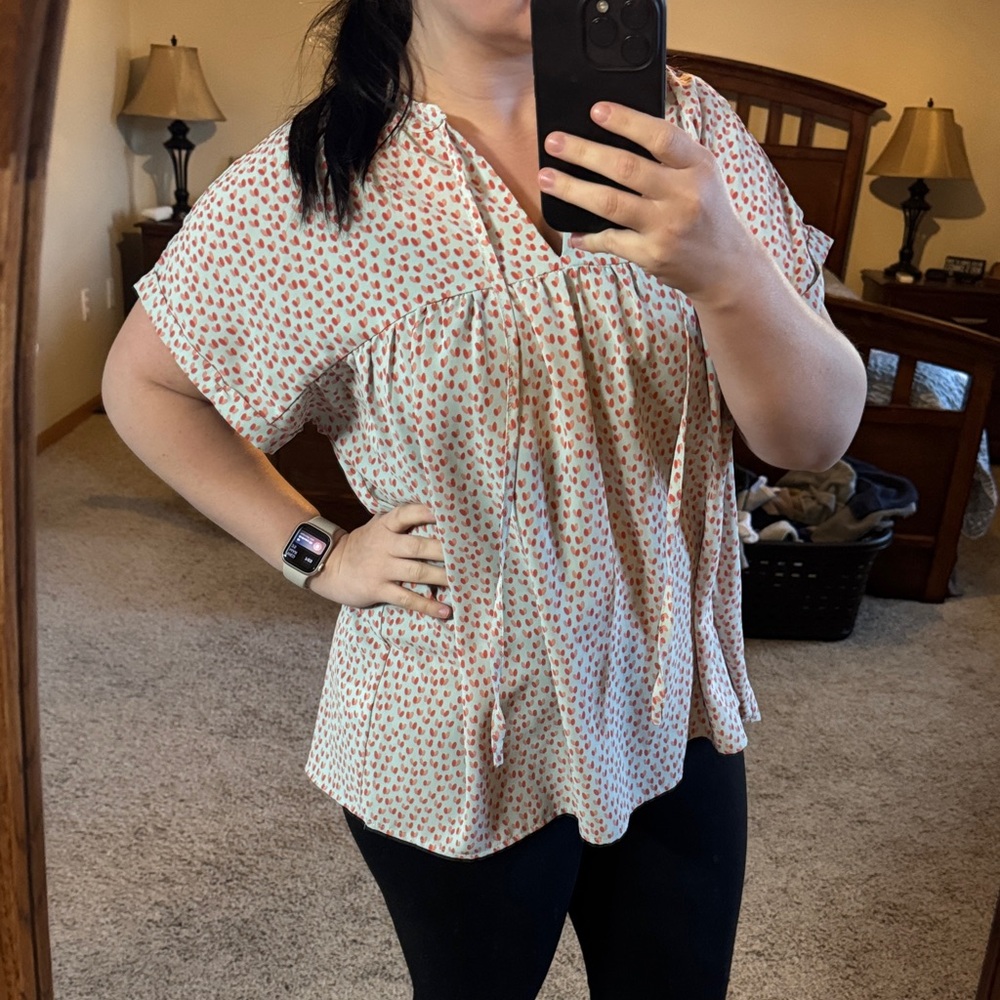 Light Blue Blouse with Coral Floral Print